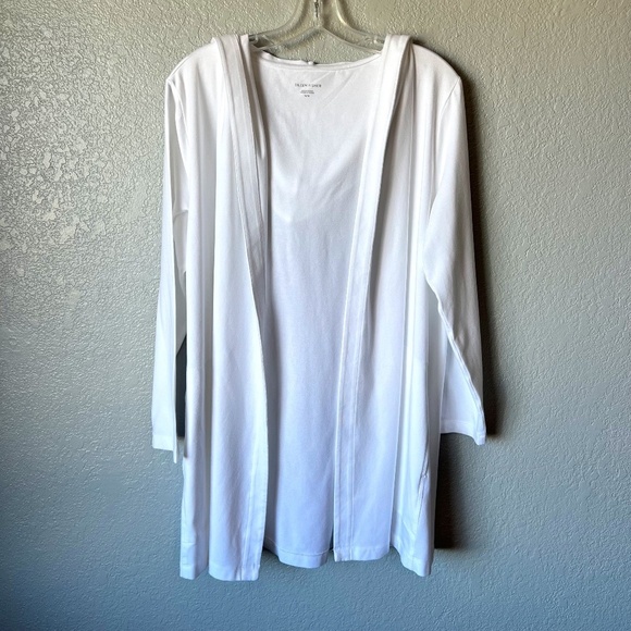 EILEEN FISHER OPEN FRONT LONGLINE ORGANIC COTTON OPEN CARDIGAN HOODIE - Picture 1 of 10